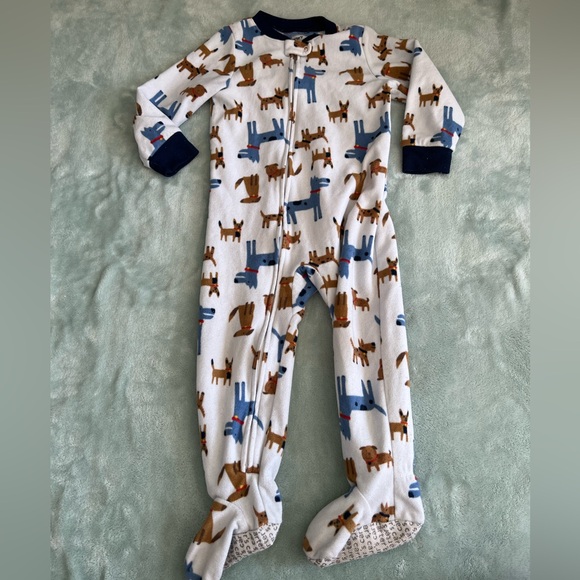 Carter's White and Blue Dog Print Footie 2T - Picture 1 of 4